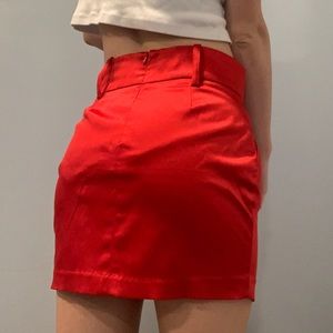 Red silky skirt